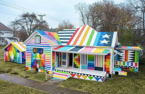 Artist Okuda San Miguel gives an Arkansas house a technicolour paint job