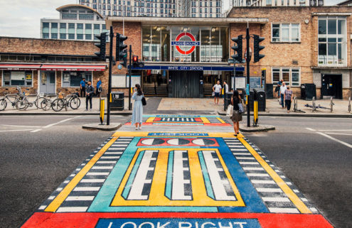 Camille Walala installs a pair of colourful crosswalks at London’s White City Place